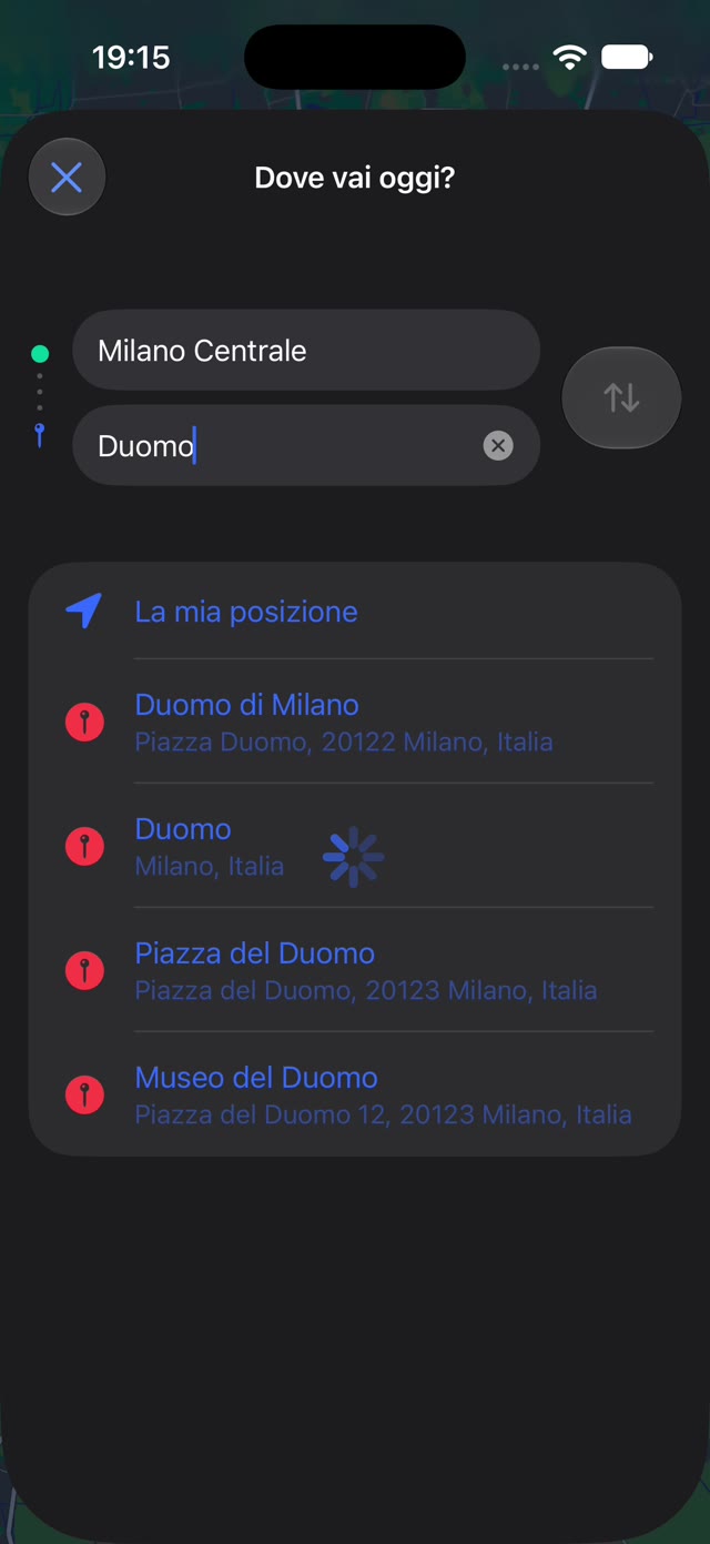 HopHola search: where are you going today, from Milano Centrale to the Duomo