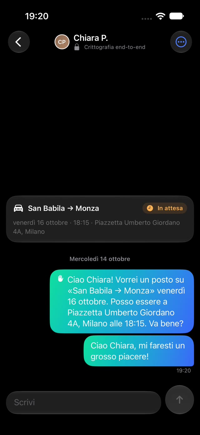 End-to-end encrypted chat with the driver