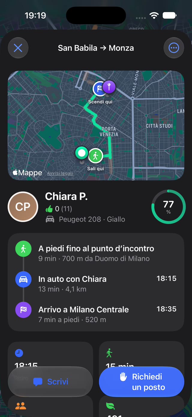Ride details: walk to the meeting point, drive with the driver, walk to your destination